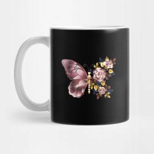 Flower Butterfly with Pink Gold Roses Mug